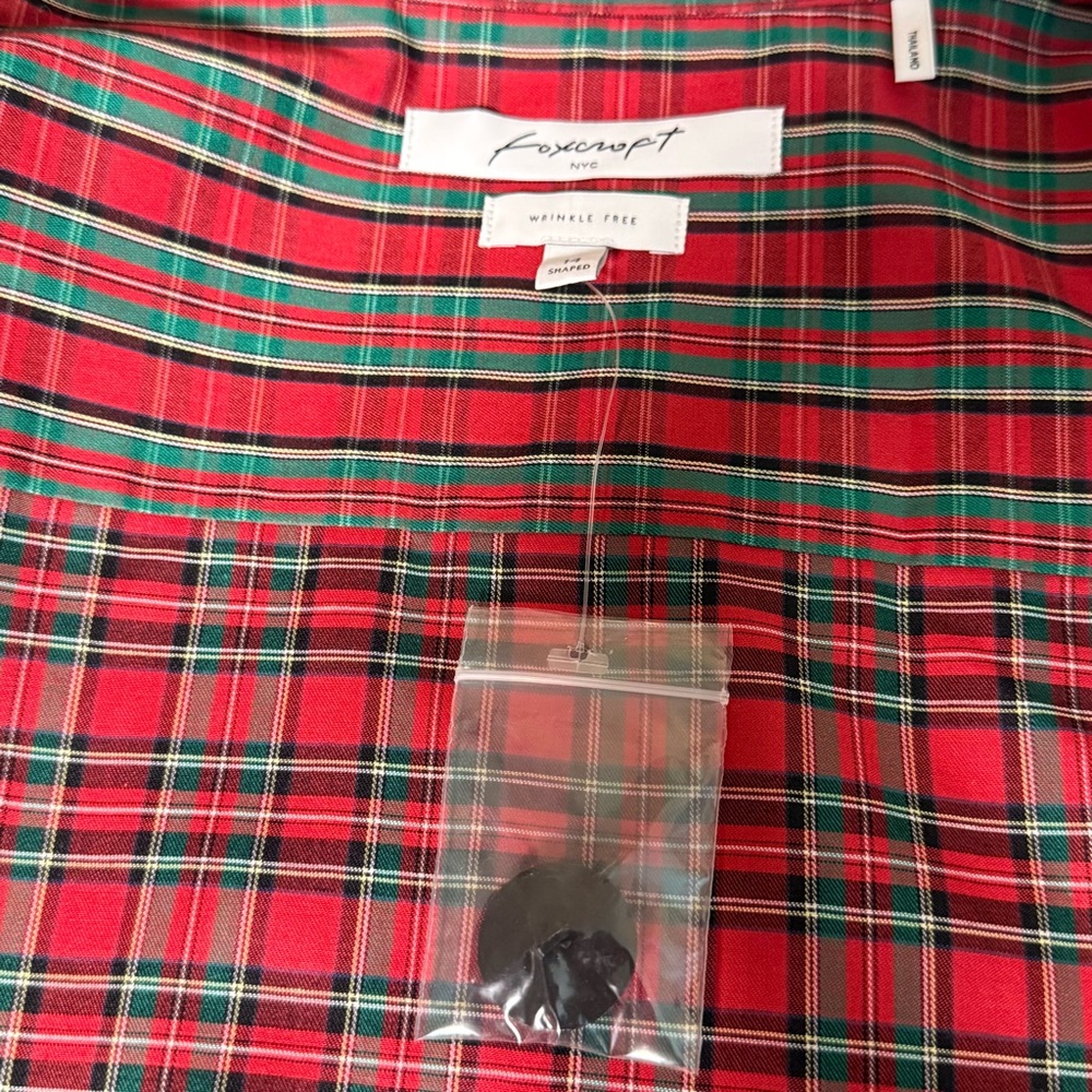 Foxcroft NYC Red Green Tartan Plaid Shirt 14 Wrinkle Free Holiday‎ - Picture 7 of 11
